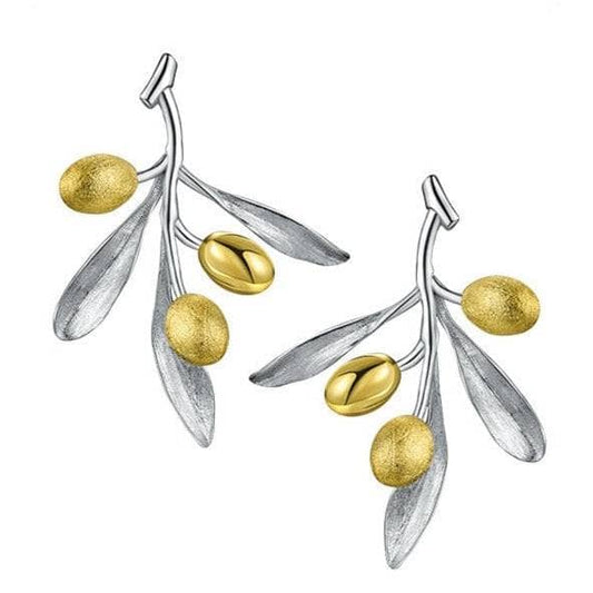 Olive Fruit & Leaves Earrings-Black Diamonds New York