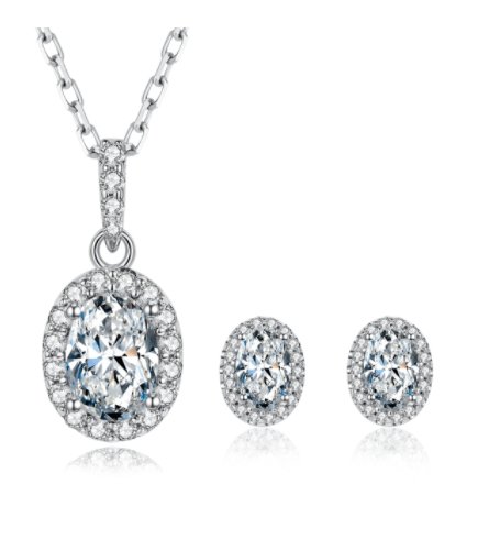 Oval Halo Moissanite Pendant Necklace Earrings Set-Black Diamonds New York