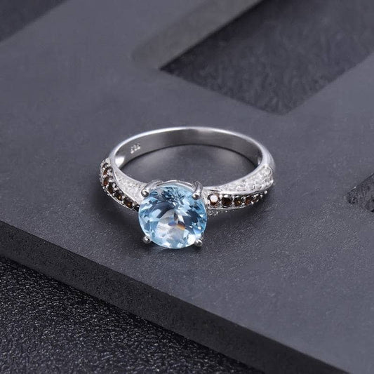 Oval Natural Sky Blue Topaz & Smoky EVN Stone Jewelry Set-Black Diamonds New York