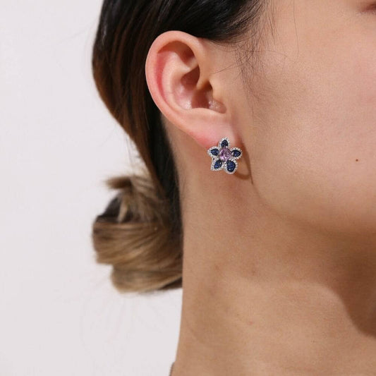 Peach Blossom Flower Studs Earrings-Black Diamonds New York