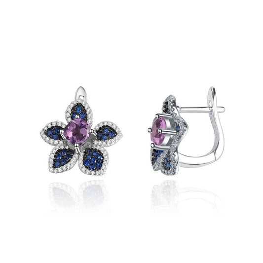 Peach Blossom Flower Studs Earrings-Black Diamonds New York