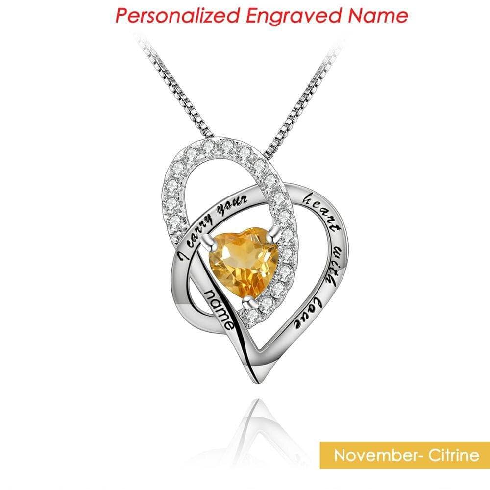 Personalized Engraved Name Birthstone Necklace-Black Diamonds New York