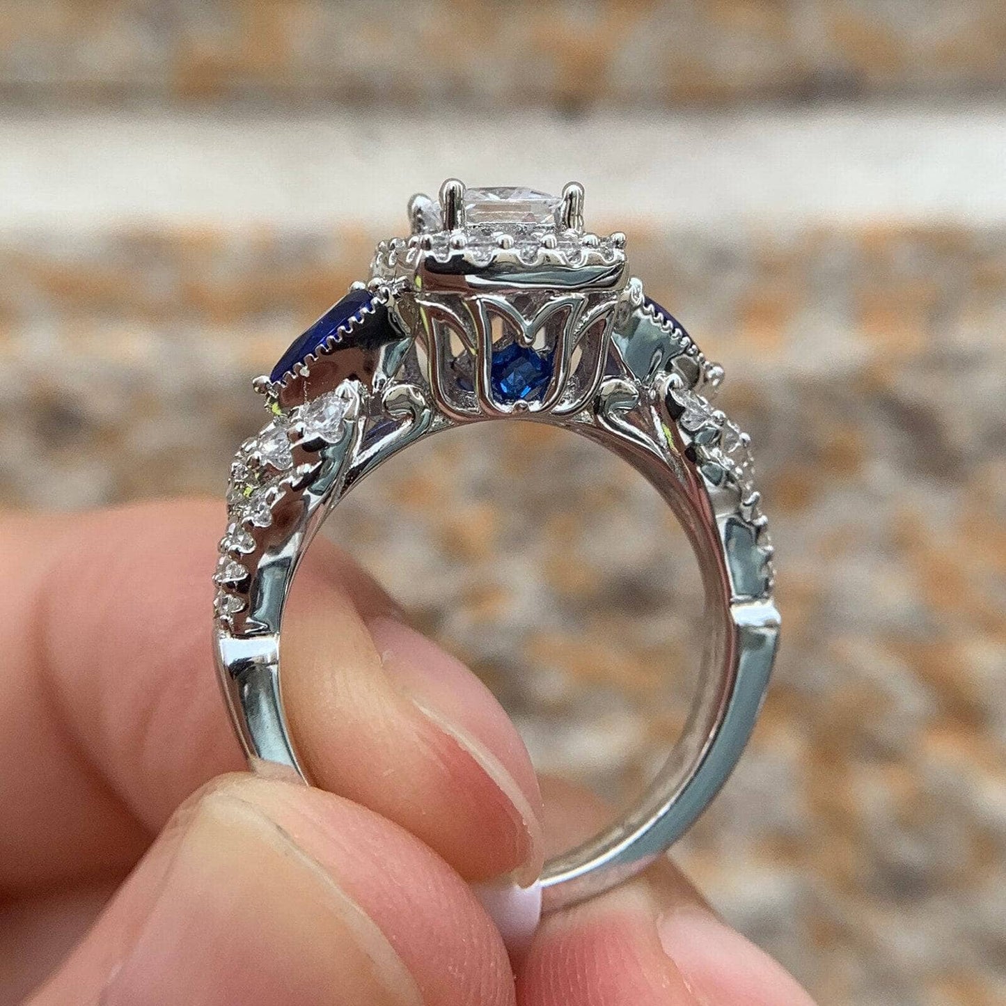 Princess Cut Blue Pear EVN Stone Ring Set - Black Diamonds New York-Black Diamonds New York