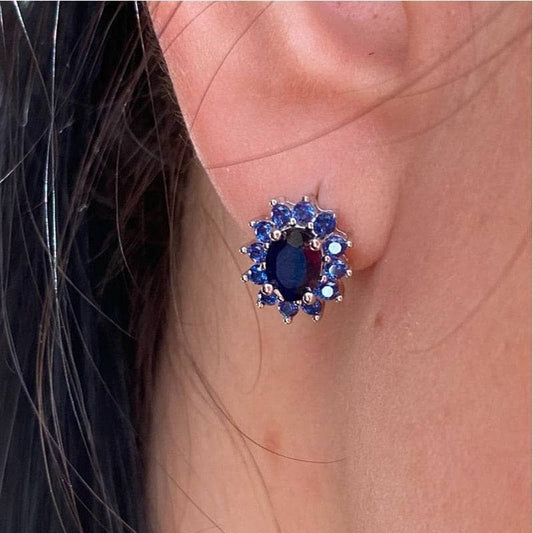 Princess Diana Inspired Natural Blue Sapphire Necklace and Earrings Ring Set-Black Diamonds New York