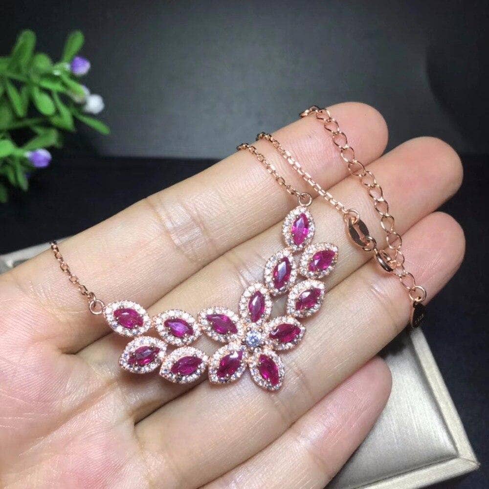Red Ruby Gemstone Necklace Pendant-Black Diamonds New York