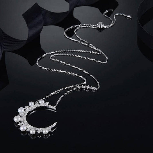 Romantic Stars and Moon Pearl Necklace-Black Diamonds New York