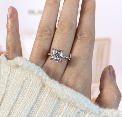 Rose Gold 3.0ct Cushion Cut White Sapphire Engagement Ring-Black Diamonds New York
