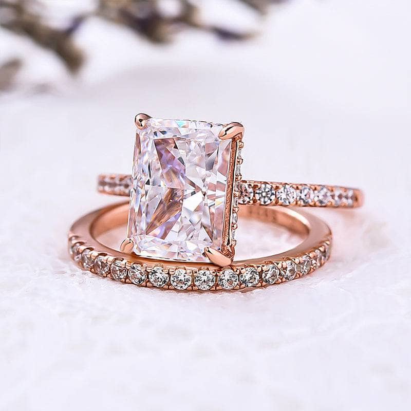 Rose Gold 3.5ct Radiant Cut Wedding Ring Set from Black Diamonds New York 9