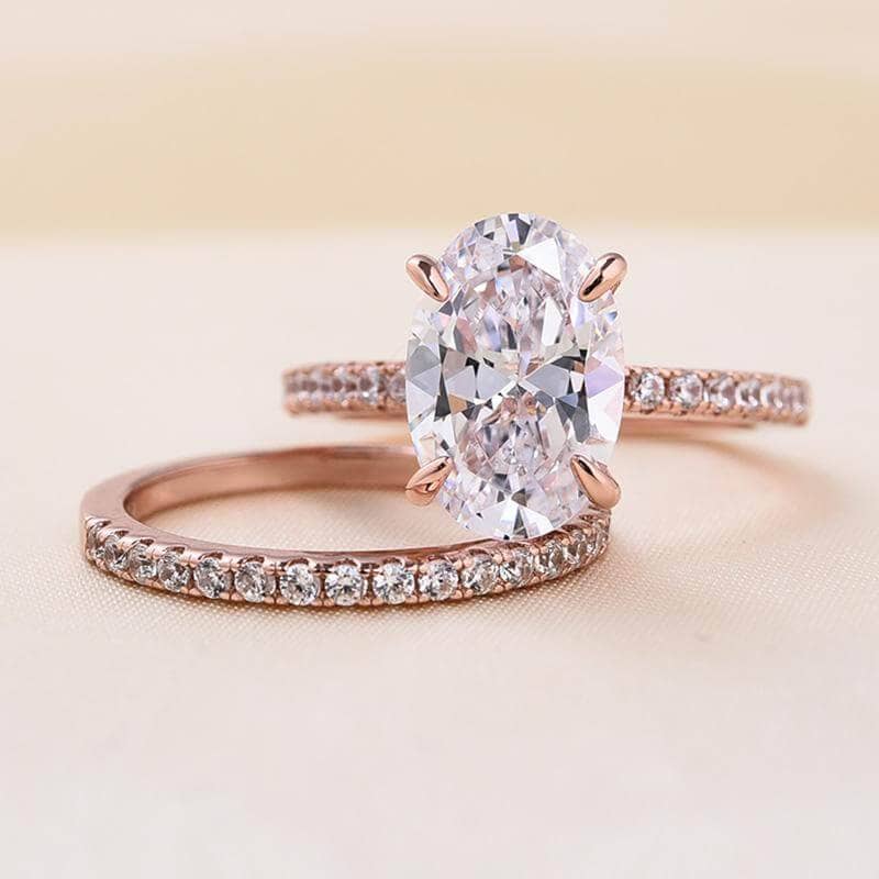 Rose Gold Classic 3.5ct Oval Cut Wedding Ring Set-Black Diamonds New York