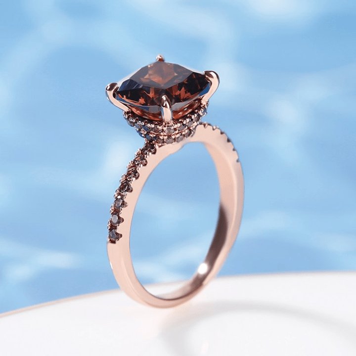 Rose Gold Cushion Cut Chocolate Stone Engagement Ring-Black Diamonds New York