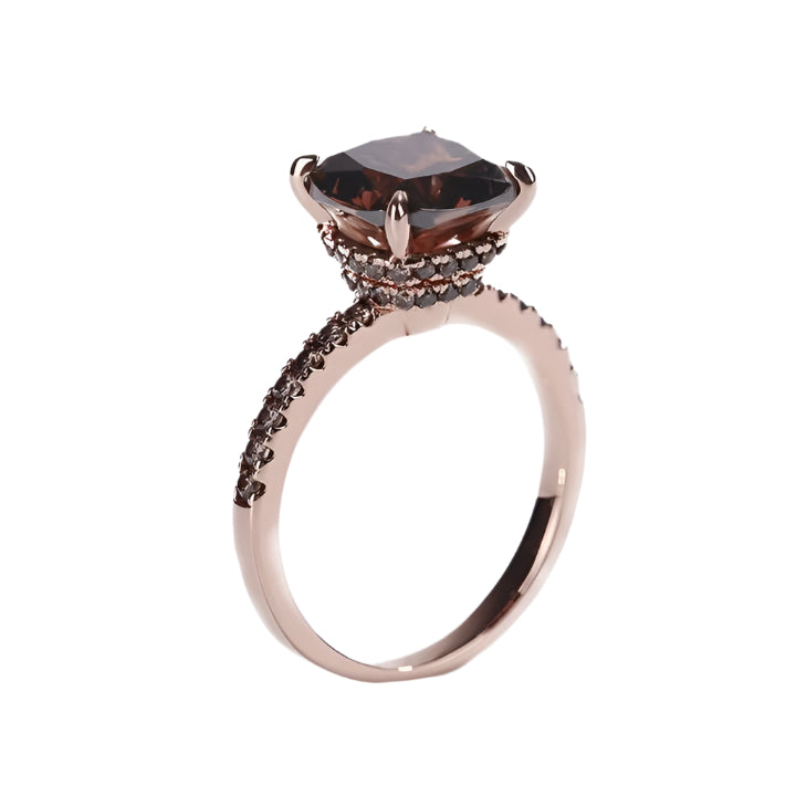 Rose Gold Cushion Cut Chocolate Stone Engagement Ring – Black