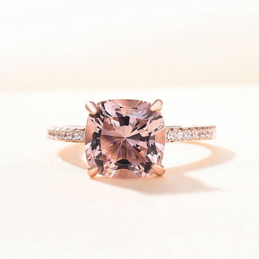 Rose Gold Cushion Cut Morganite Peachy Pink Stone Engagement Ring-Black Diamonds New York