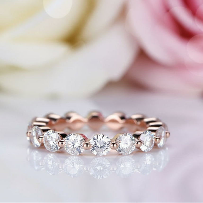 Rose Gold Eternity Round Cut Stackable Wedding Band – Black