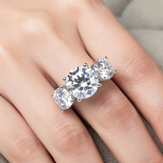 Round Cut Diamond Three Stone White Gold Engagement Ring-Black Diamonds New York
