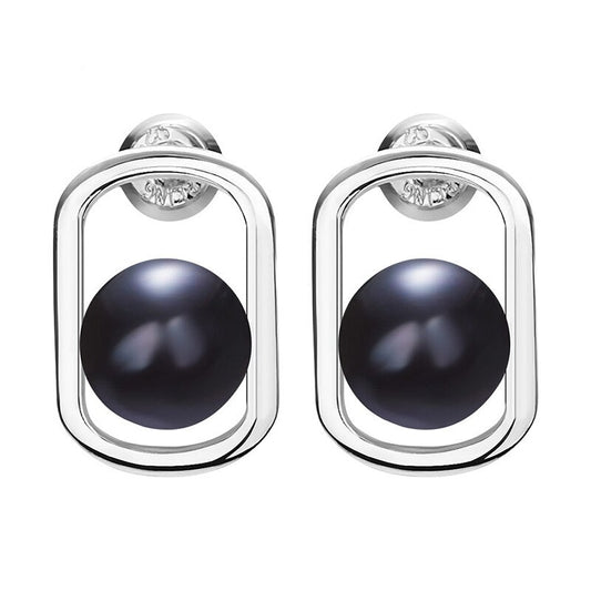 Round Freshwater Pearl Stud Earrings-Black Diamonds New York