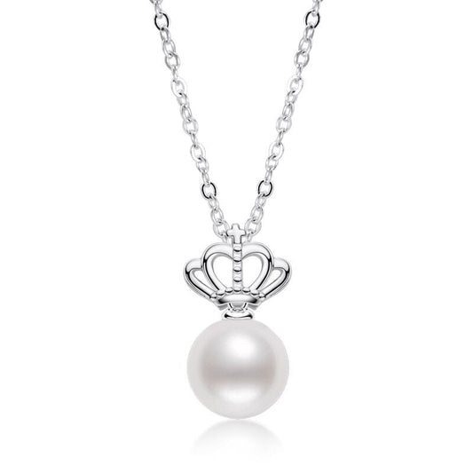 Round Natural Freshwater Pearl Crown Pendant Necklace-Black Diamonds New York
