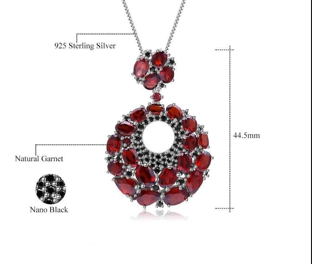 Round Natural Garnet Gemstone Pendant Necklace-Black Diamonds New York