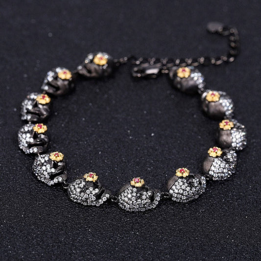 Shiny Gothic Skull Bracelets-Black Diamonds New York