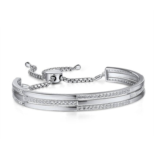 Silver Adjustable Bolo Bracelet with EVN Stone-Black Diamonds New York