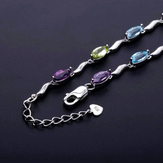 Sky Blue Topaz Peridot Amethyst Mix Gemstone Bracelets-Black Diamonds New York