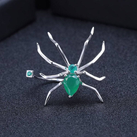 Spider Shape Natural Green Agate Gemstone Jewelry Set-Black Diamonds New York