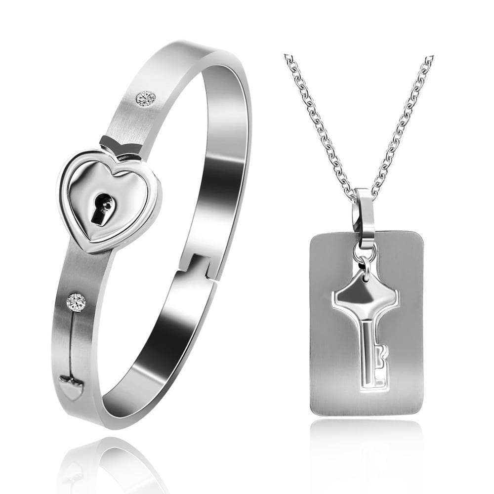 Lock Key Necklace Couples, Couple Necklace Silver