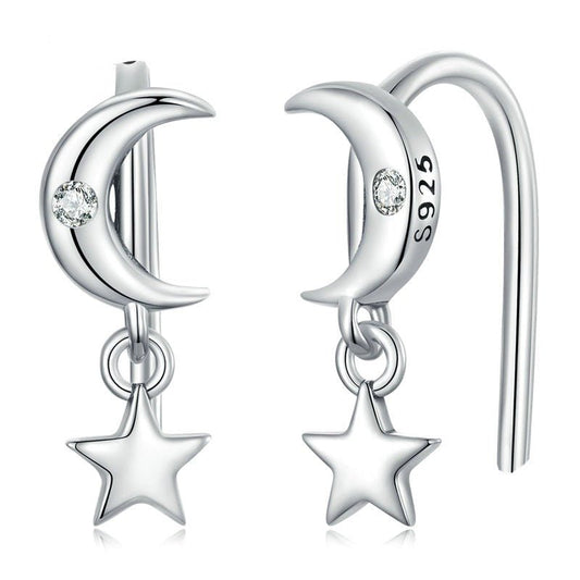 Star & Moon Piercing Earrings-Black Diamonds New York