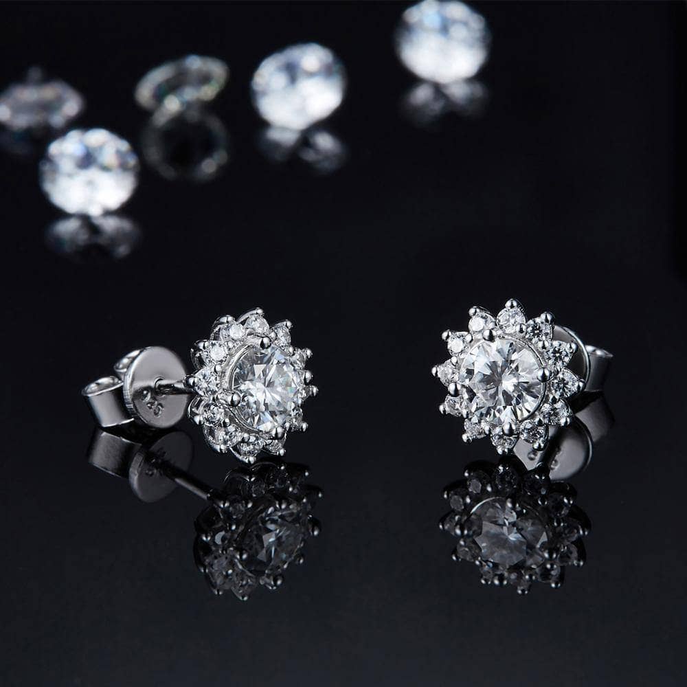 Sunflower Jewelry Set Moissanite Diamond Pendant Necklace and Earring-Black Diamonds New York