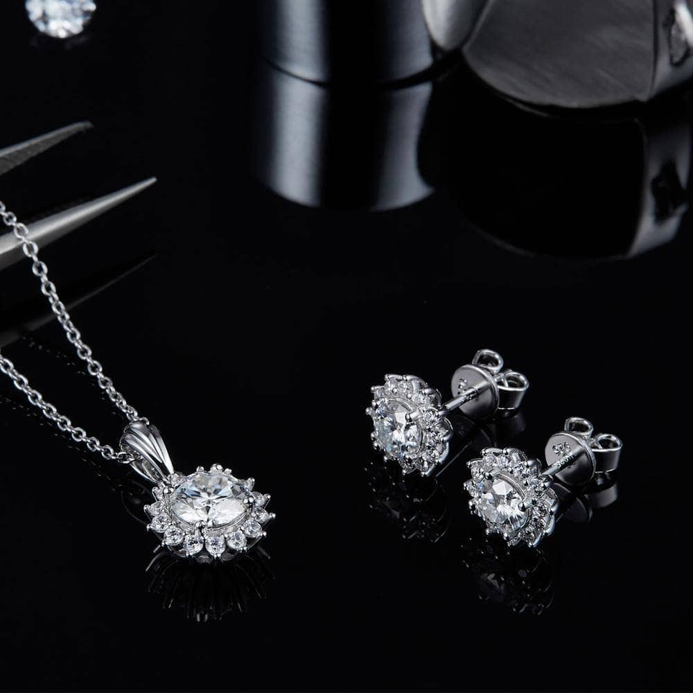 Sunflower Jewelry Set Moissanite Diamond Pendant Necklace and Earring-Black Diamonds New York