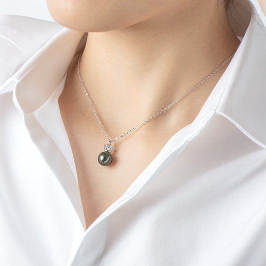 Tahitian Black Pearl Pendant Necklace-Black Diamonds New York