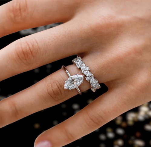 Unique Marquise Cut Sona Simulated Diamond Wedding Ring Set