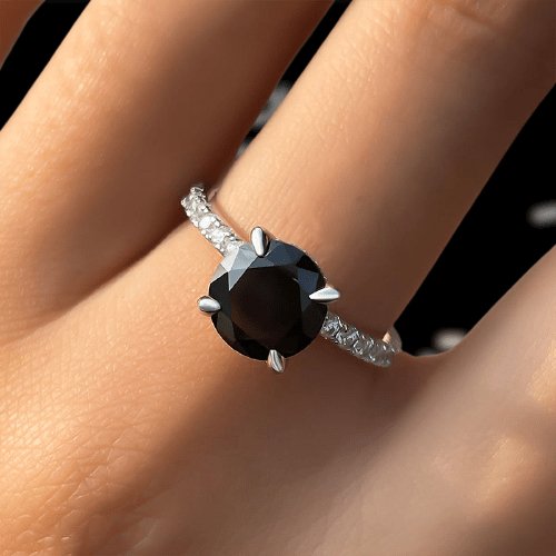 Unique Round Cut Black Diamond Engagement Ring-Black Diamonds New York
