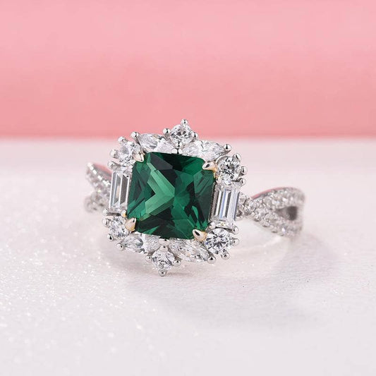 Vintage Twist Emerald Green Princess Cut Engagement Ring-Black Diamonds New York