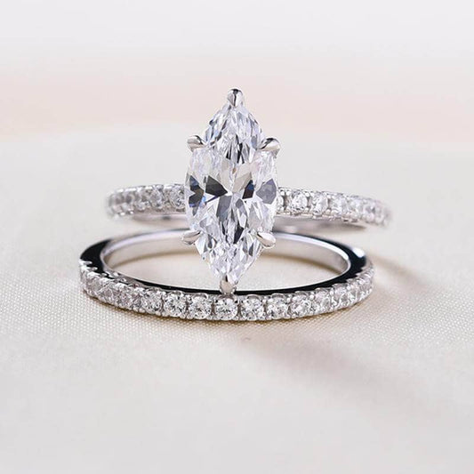 White Gold 1.5ct Marquise Cut Wedding Set-Black Diamonds New York