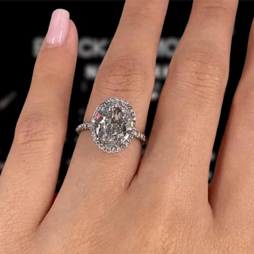 White Gold Halo Oval Cut Moissanite Diamond Engagement Ring-Black Diamonds New York