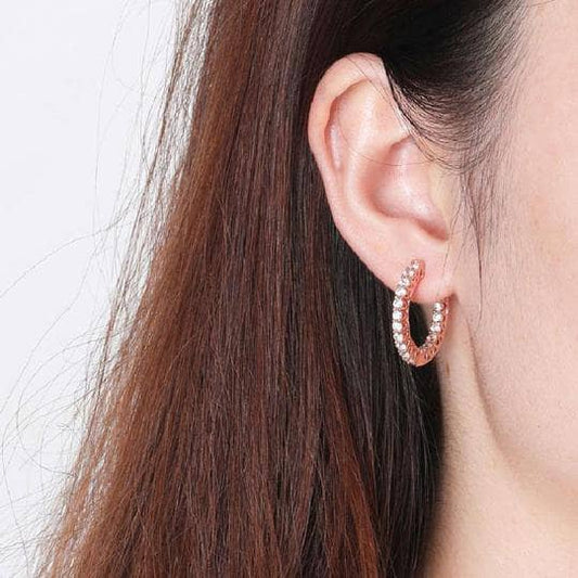 Women's Classic Round Cut Hoop Earrings-Black Diamonds New York