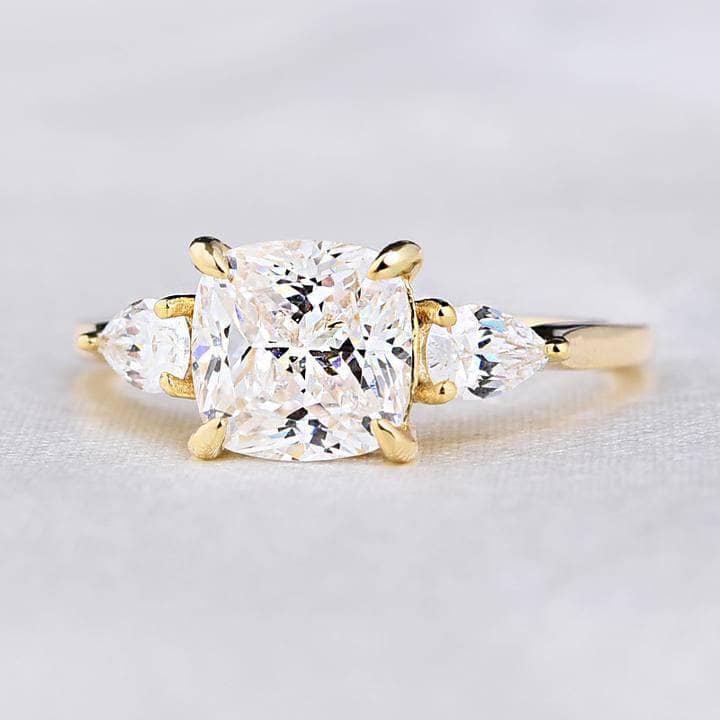 Yellow Gold 1.5ct Cushion Cut Three Stone Engagement-Black Diamonds New York