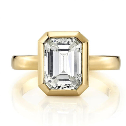 Yellow Gold 3ct Emerald Cut Moissanite Engagement Ring - Black Diamonds New York