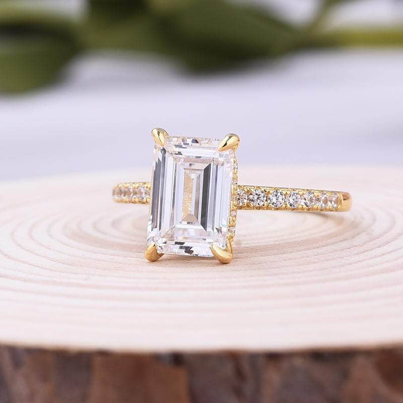 Yellow Gold Emerald Cut Diamond Engagement Ring-Black Diamonds New York