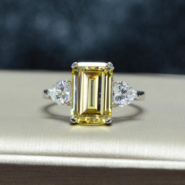 Emerald cut yellow diamond engagement rings Clearance