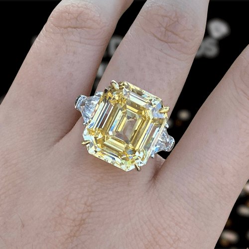 Yellow Sapphire Asscher Cut Three Stone Engagement Ring-Black Diamonds New York