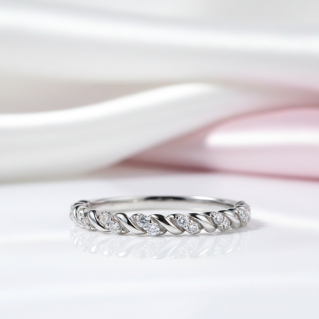 0.056 Ct Diamond Option Twisted Eternity Stackable Wedding Promise Band-Black Diamonds New York