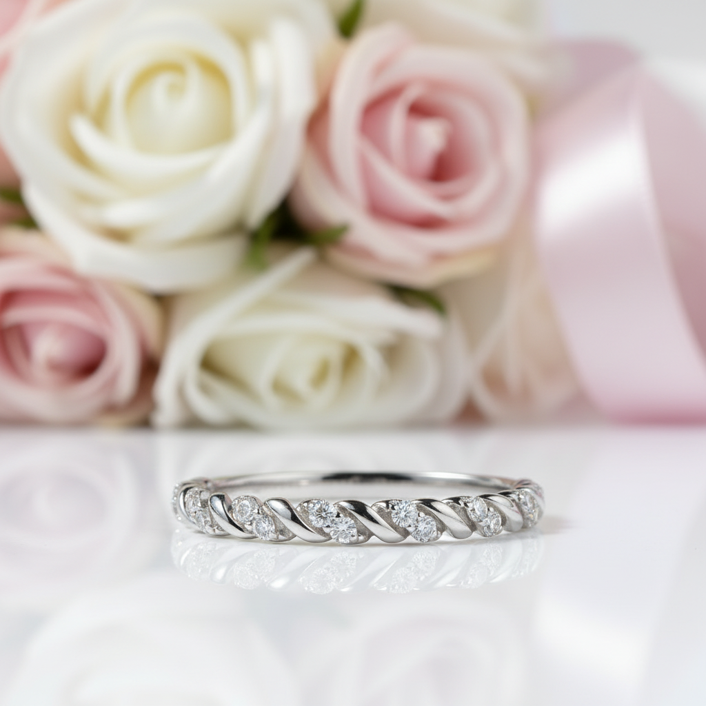 0.056 Ct Diamond Twisted Eternity Stackable Wedding Promise Band