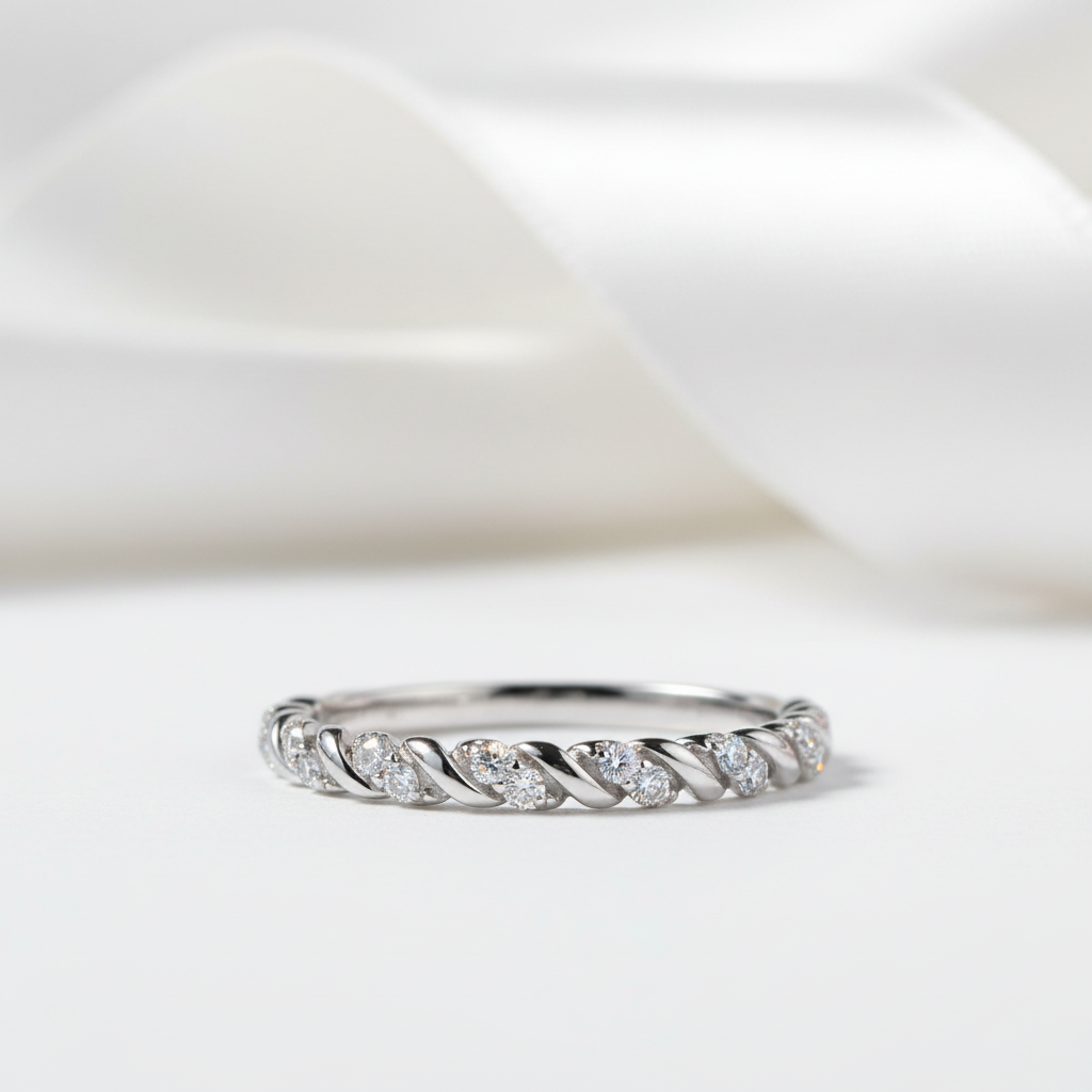 0.056 Ct Diamond Twisted Eternity Stackable Wedding Promise Band