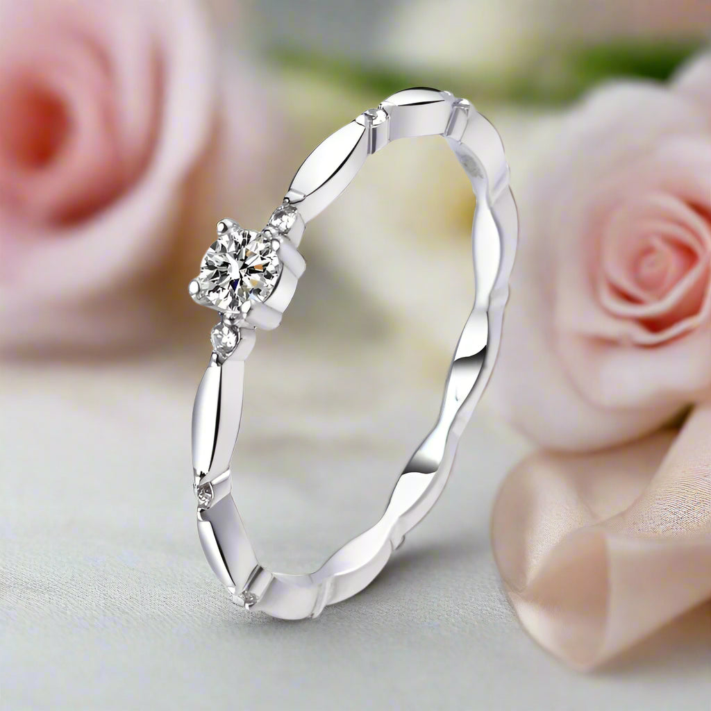 0.10 Ct Round Cut Diamond Dainty Ring-Black Diamonds New York