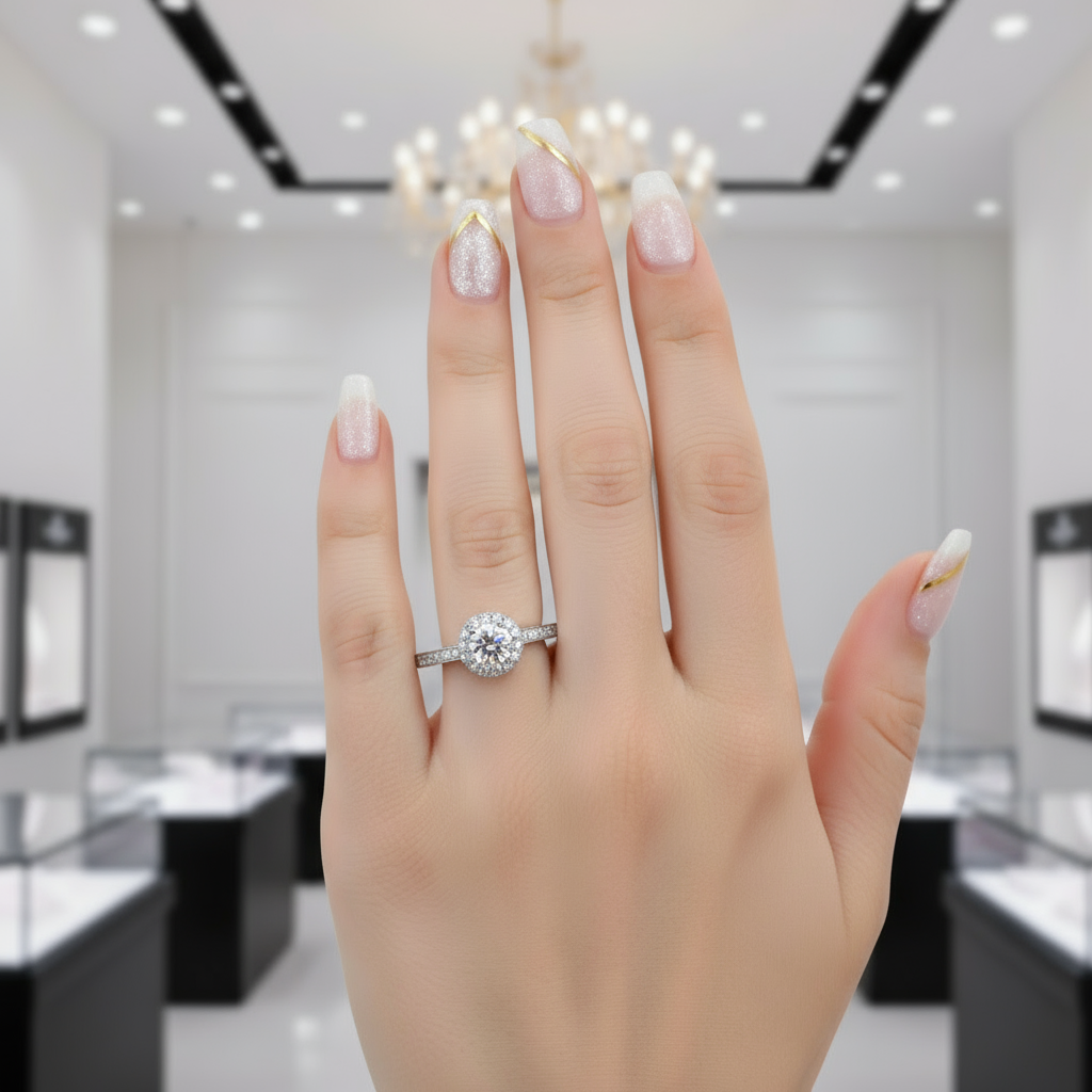 0.5Ct VVS1 Diamond Halo Engagement Ring-Black Diamonds New York