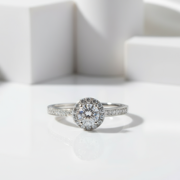 0.5Ct VVS1 Diamond Halo Engagement Ring-Black Diamonds New York