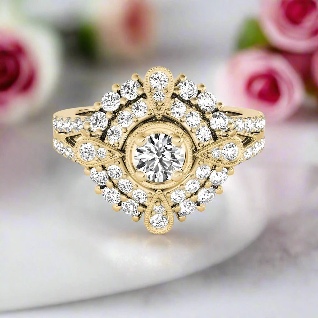 0.5 Ct Diamond Double Halo Engagement Ring-Black Diamonds New York