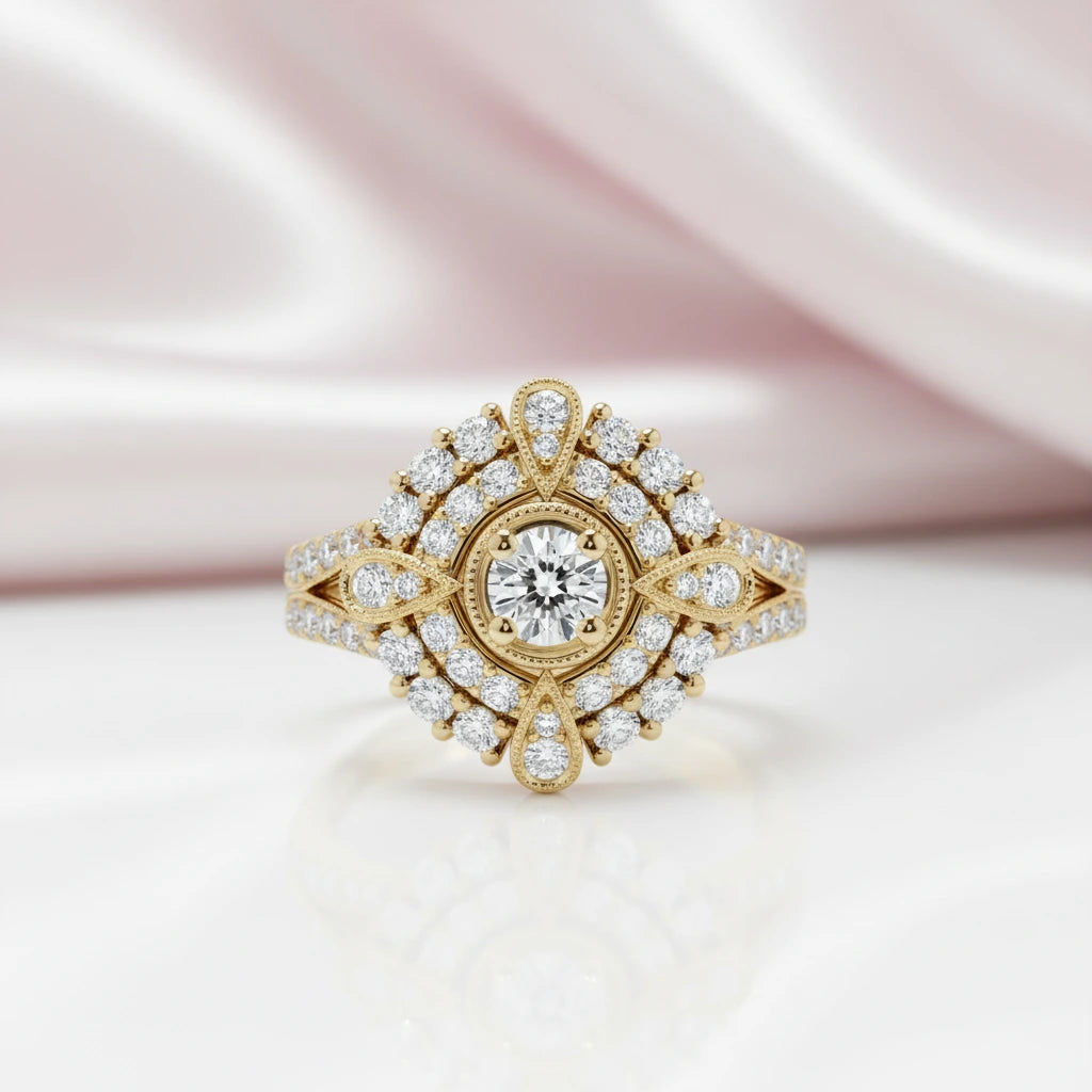 0.5 Ct Diamond Option Double Halo Engagement Ring-Black Diamonds New York