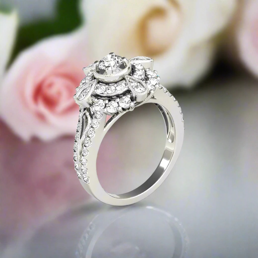 0.5 Ct Diamond Double Halo Engagement Ring-Black Diamonds New York